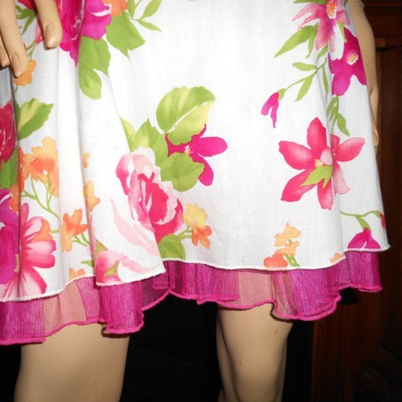 Sun Dress Floral Flowers Toile Bow Spaghetti Strap Sun Dress - Picture 4 of 5